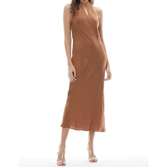 Young Fabulous Broke Dress Medium Brown Satin Slip Leopard Satin Stretch Halter - Picture 1 of 10